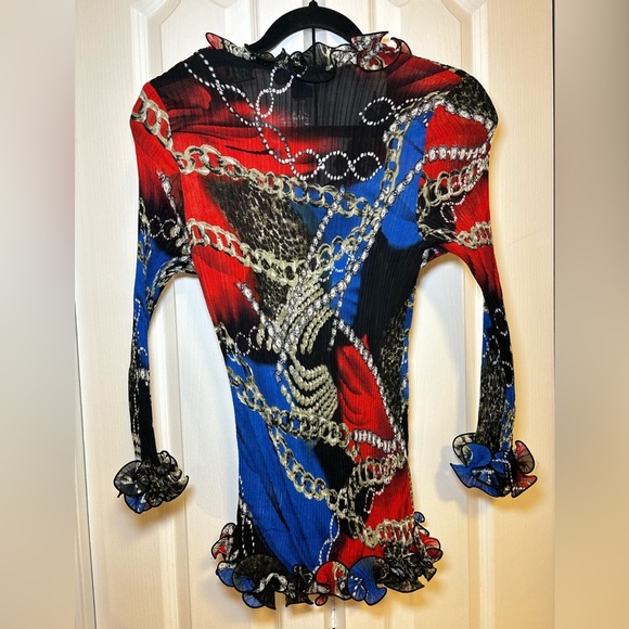 Alison Sheri - Y2K Long Sleeve Stylish Chic Red and Blue Women's Top in Size XL - Picture 2 of 11